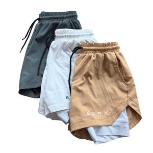 Apex Mens 2-in-1 Training Shorts Bundle Medium Grey White Tan 3 Pack Activewear